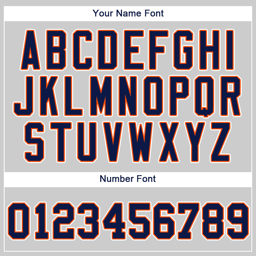 Custom Gray Navy-Orange Authentic Baseball Jersey view 4