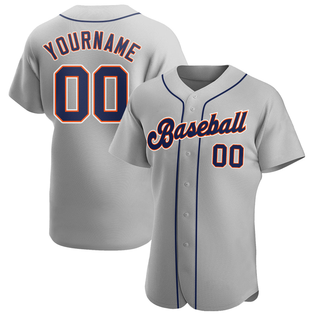 Custom Gray Navy-Orange Authentic Baseball Jersey - Main View
