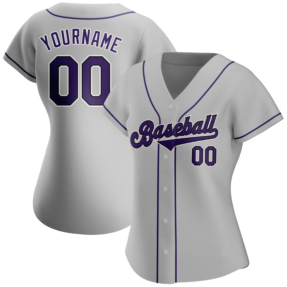 Custom Gray Purple-Black Authentic Baseball Jersey view 2