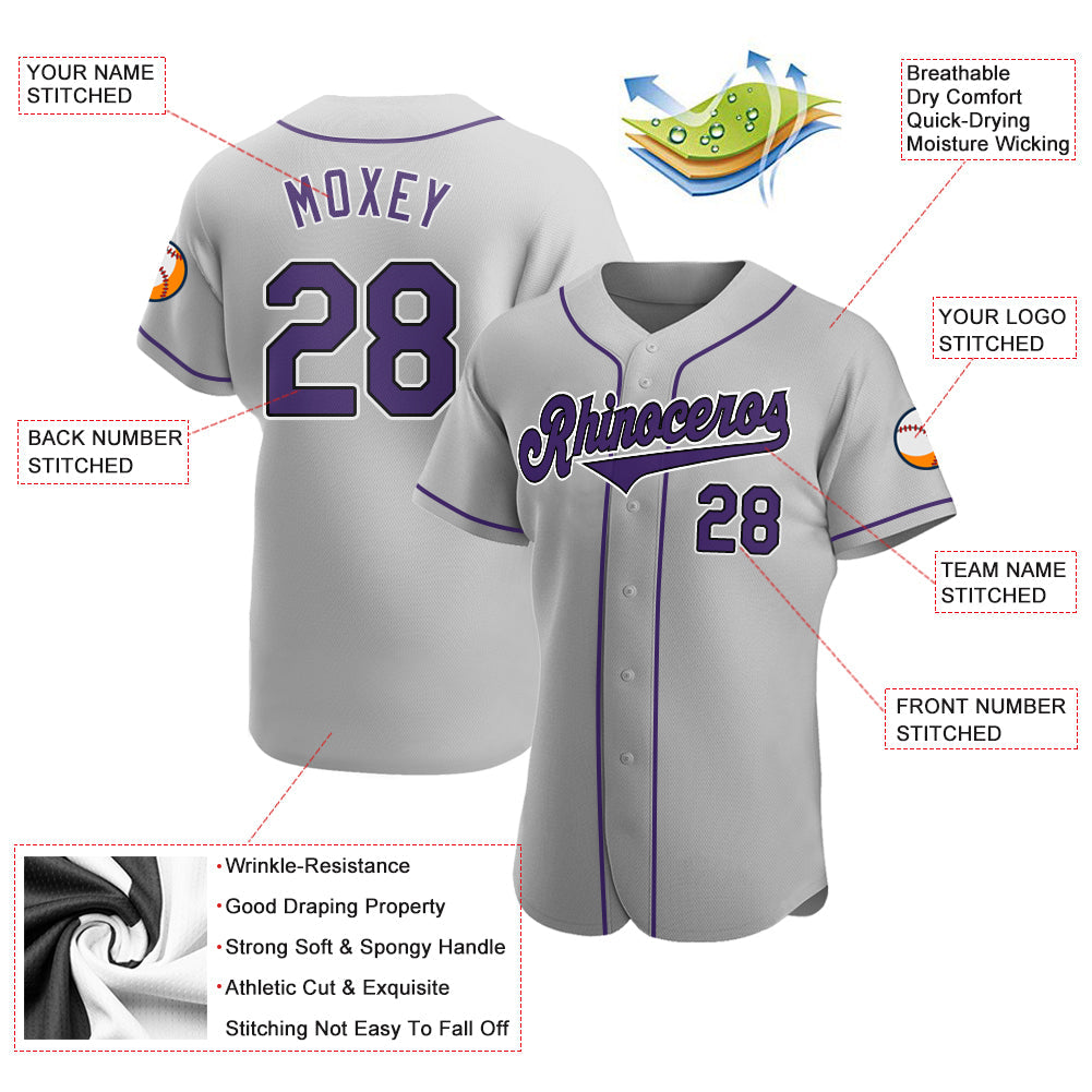 Custom Gray Purple-Black Authentic Baseball Jersey view 3