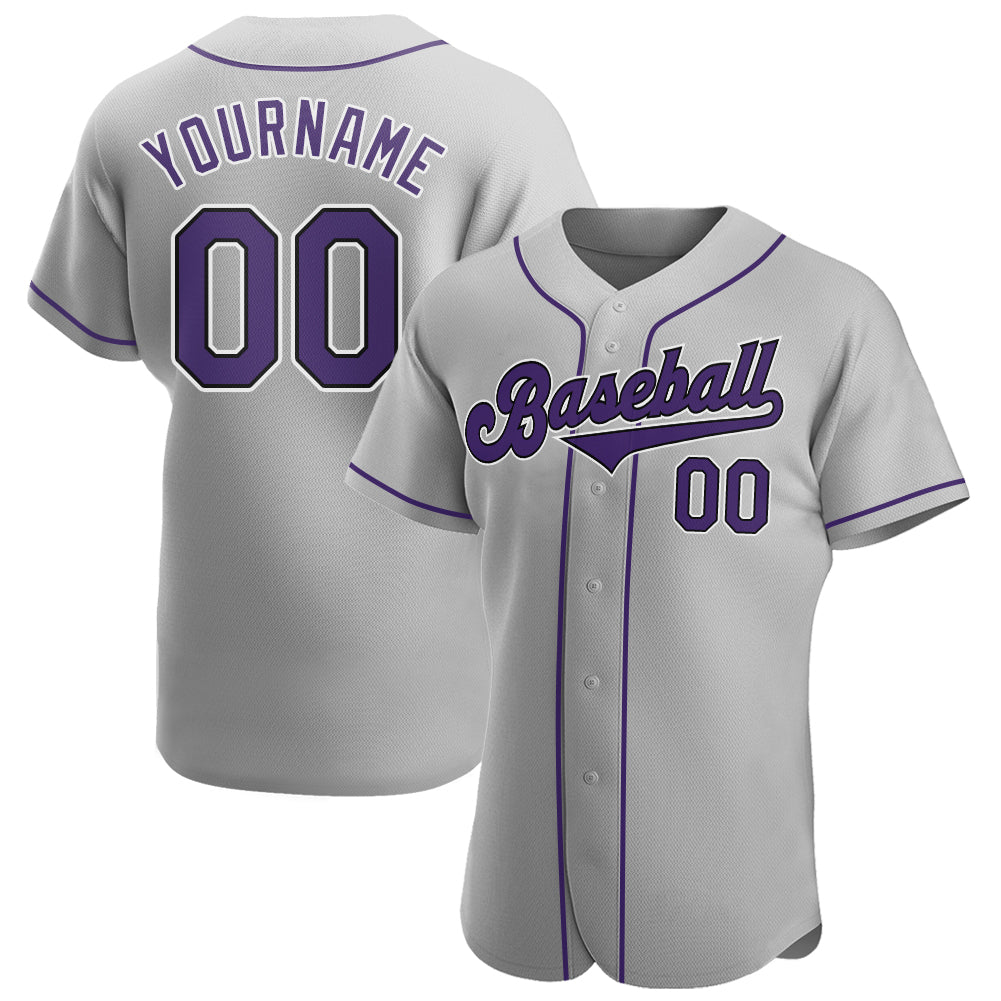Custom Gray Purple-Black Authentic Baseball Jersey - Main View