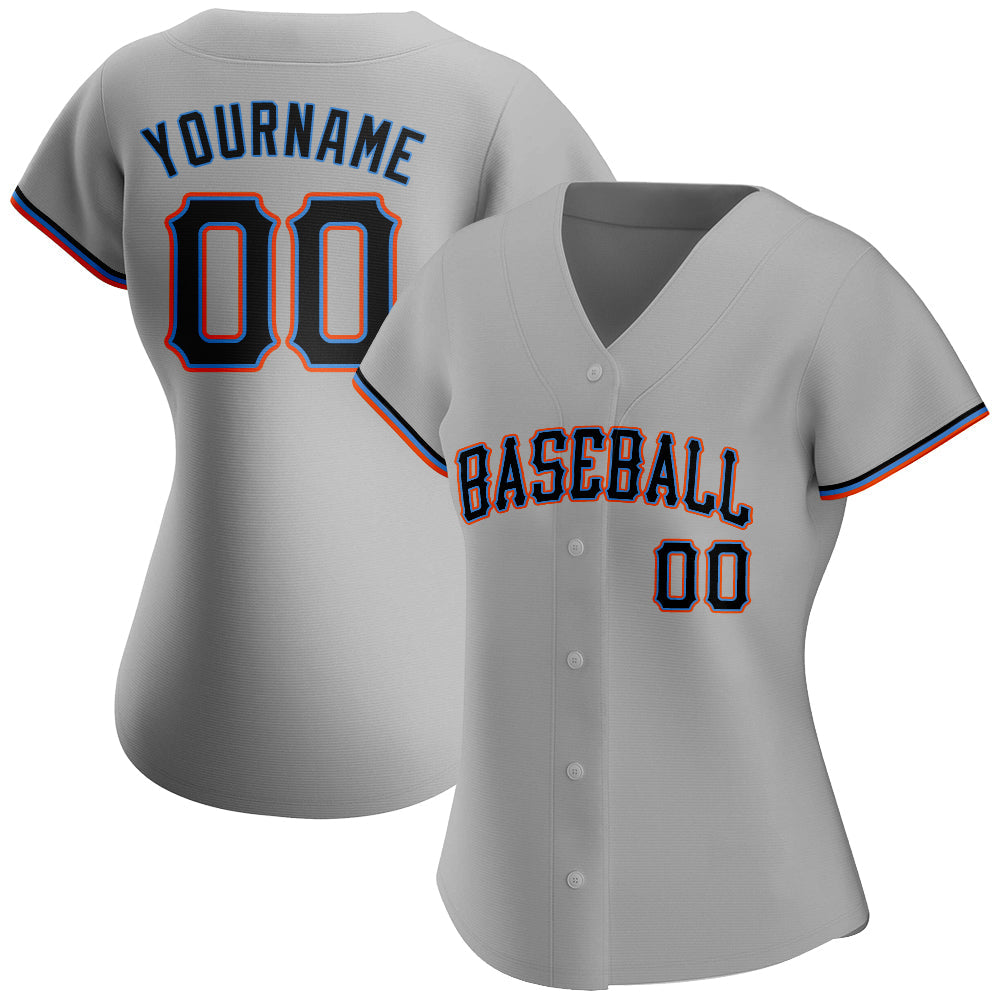 Custom Gray Black-Powder Blue Authentic Baseball Jersey view 2