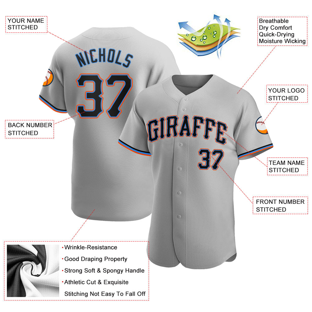 Custom Gray Black-Powder Blue Authentic Baseball Jersey view 3