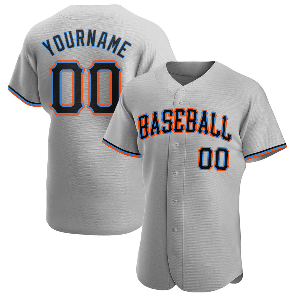 Custom Gray Black-Powder Blue Authentic Baseball Jersey - Main View