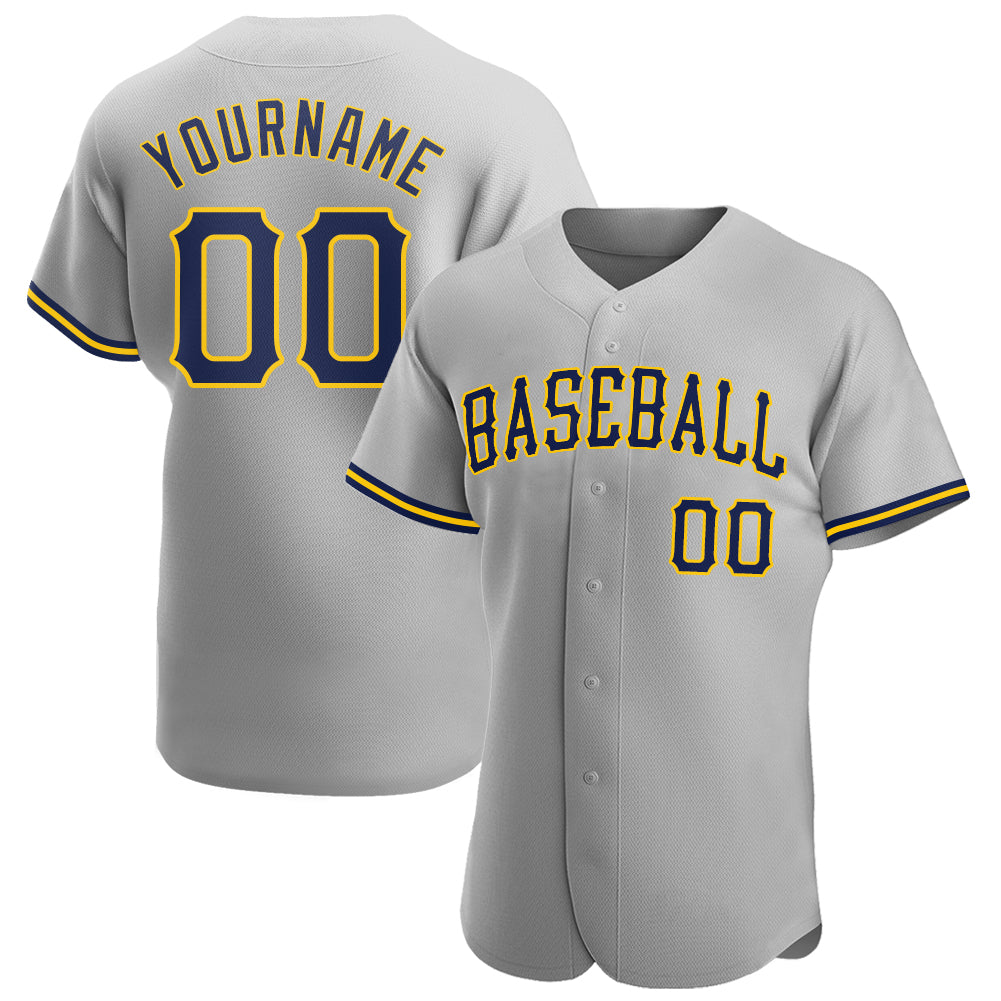 Custom Gray Navy-Gold Authentic Baseball Jersey - Main View