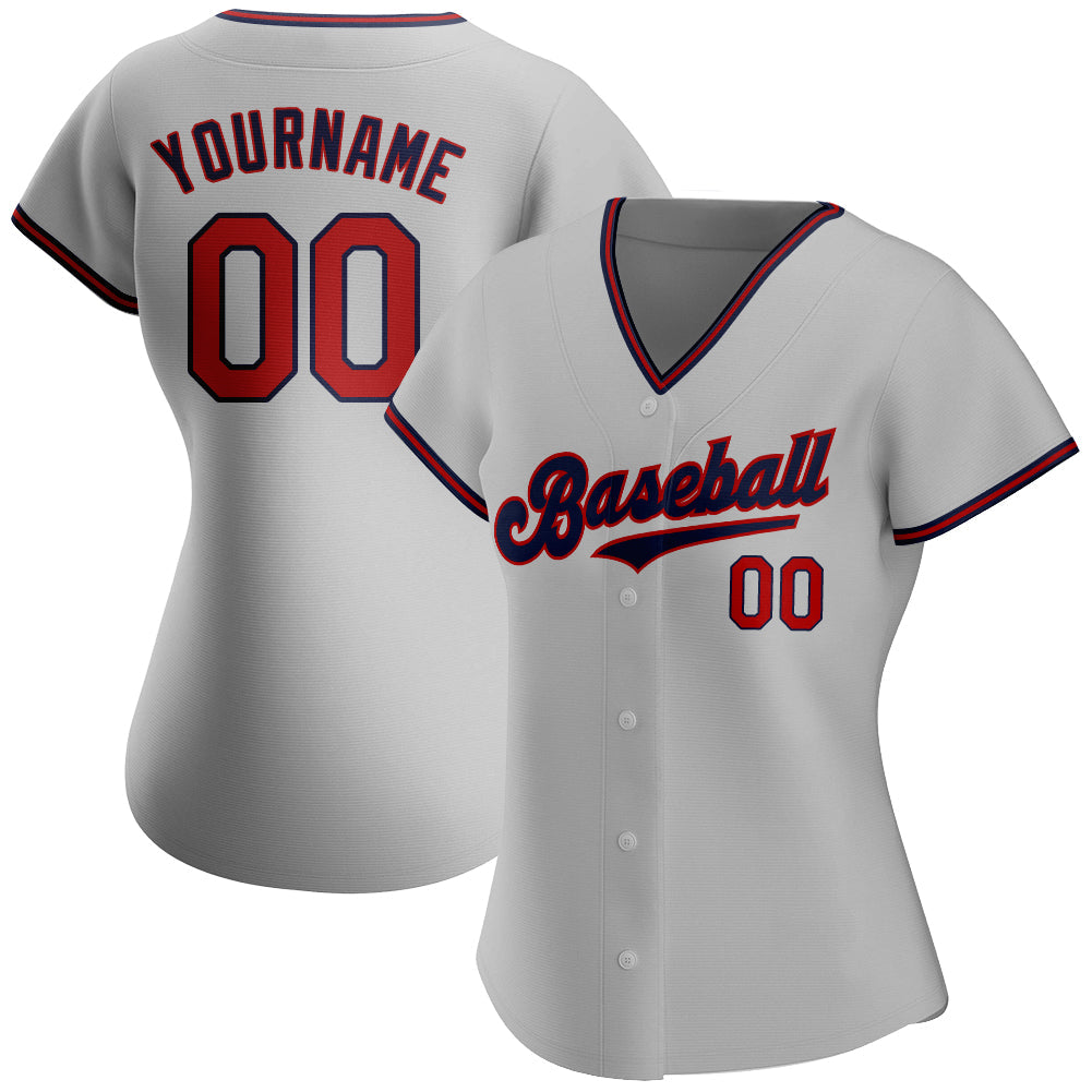 Custom Gray Red-Navy Authentic Baseball Jersey view 2