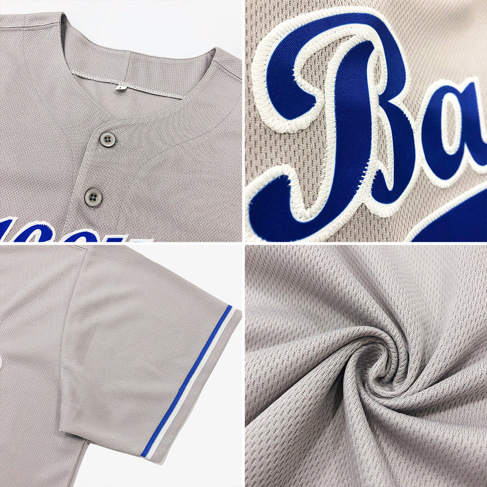 Custom Gray Red-Navy Authentic Baseball Jersey view 6