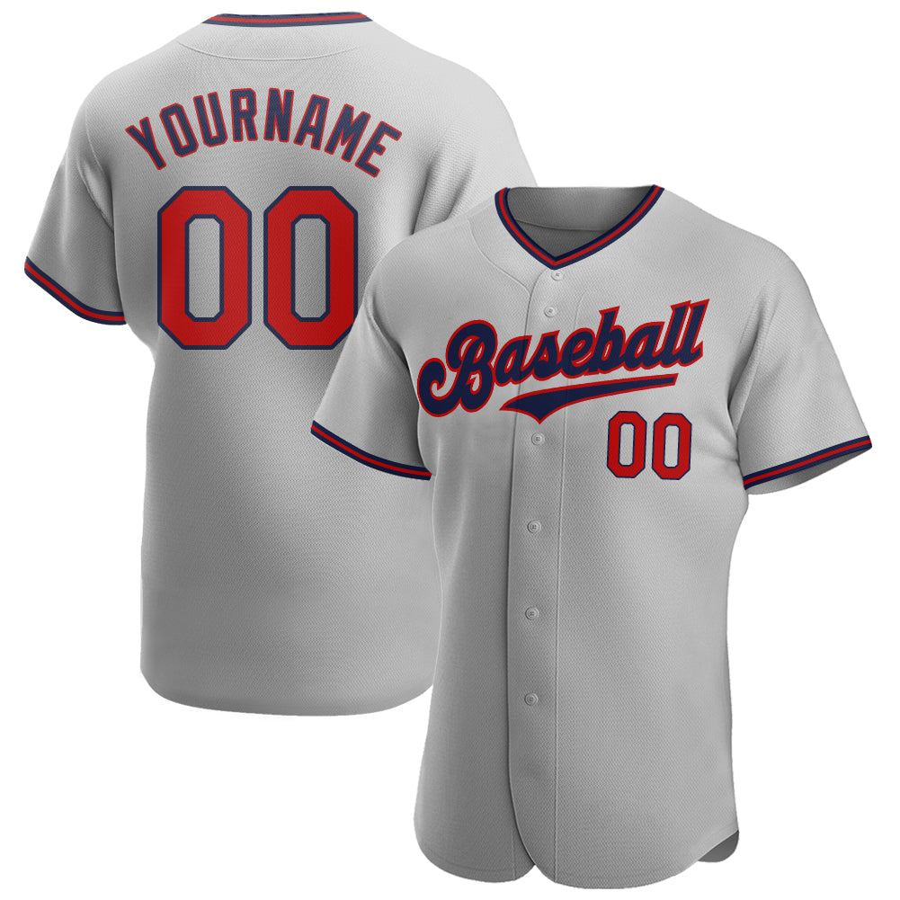 Custom Gray Red-Navy Authentic Baseball Jersey - Main View