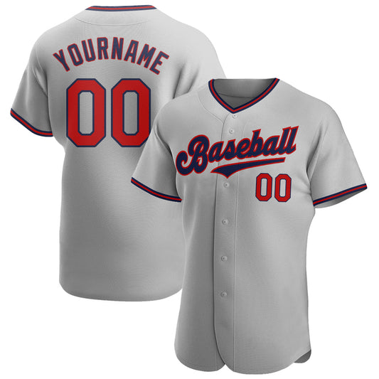 Custom Gray Red-Navy Authentic Baseball Jersey - Main View