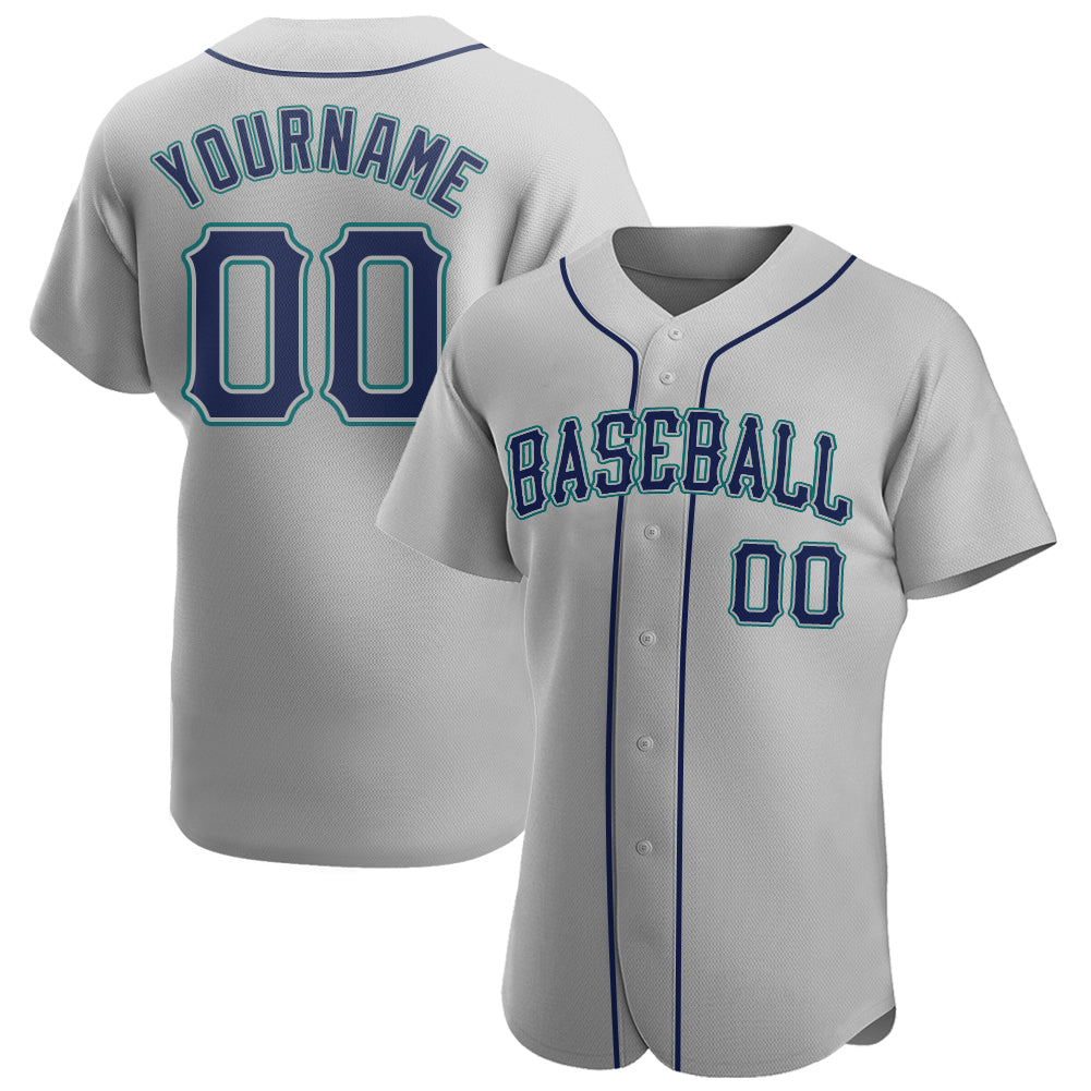 Custom Gray Navy-Teal Authentic Baseball Jersey - Main View
