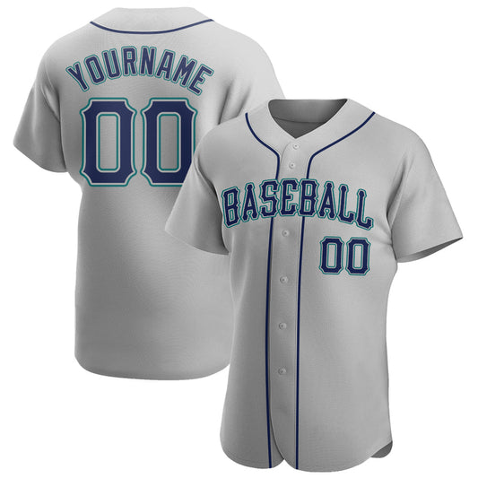 Custom Gray Navy-Teal Authentic Baseball Jersey - Main View
