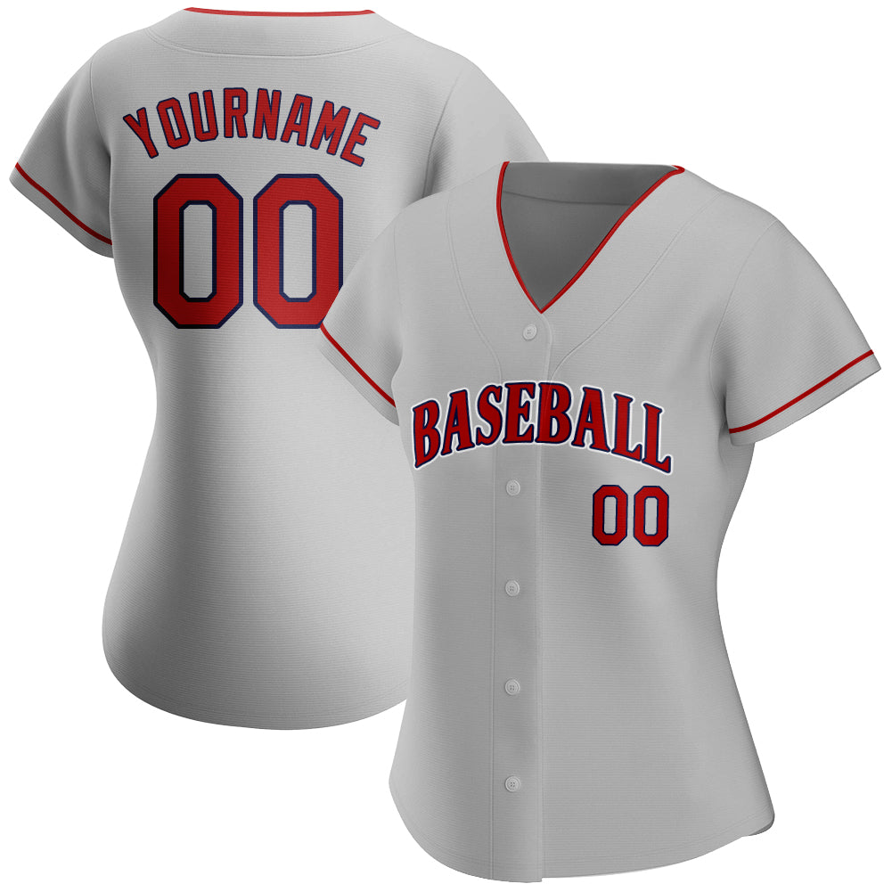 Custom Gray Red-Navy Authentic Baseball Jersey view 2