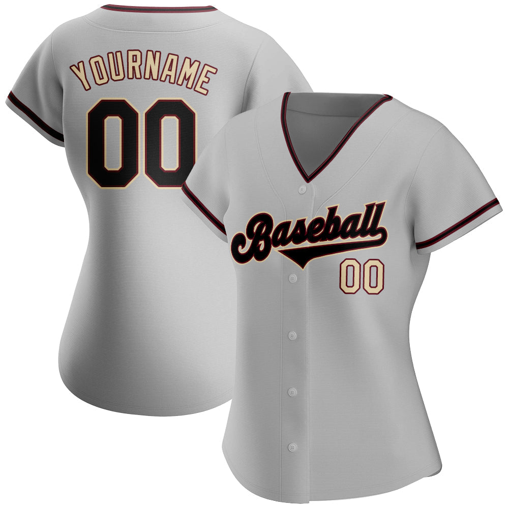 Custom Gray Black-City Cream Authentic Baseball Jersey view 2