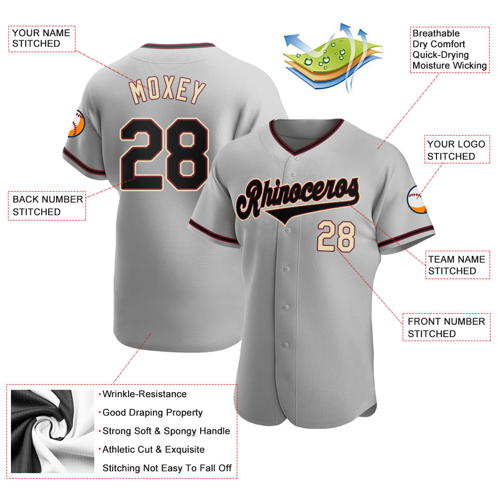 Custom Gray Black-City Cream Authentic Baseball Jersey view 3