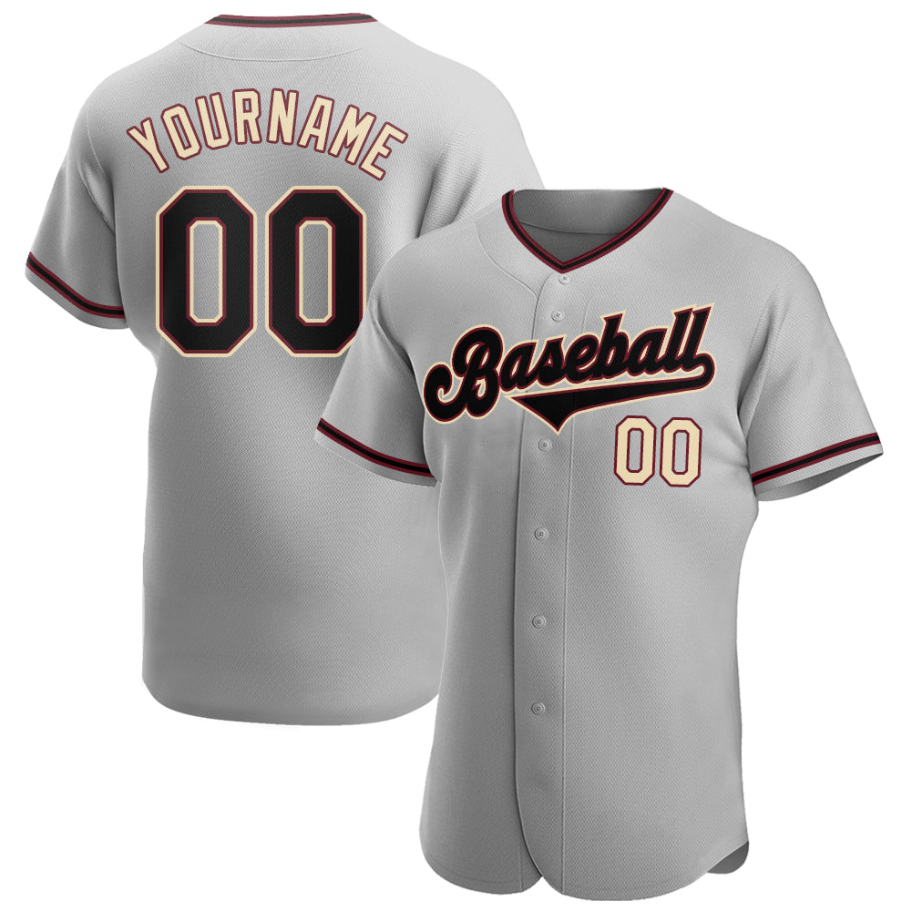 Custom Gray Black-City Cream Authentic Baseball Jersey - Main View