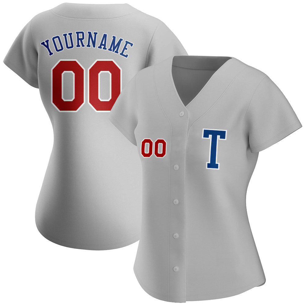 Custom Gray Red-Royal Authentic Baseball Jersey view 2