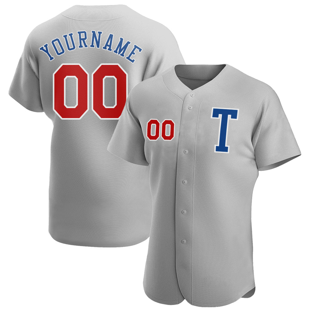 Custom Gray Red-Royal Authentic Baseball Jersey - Main View