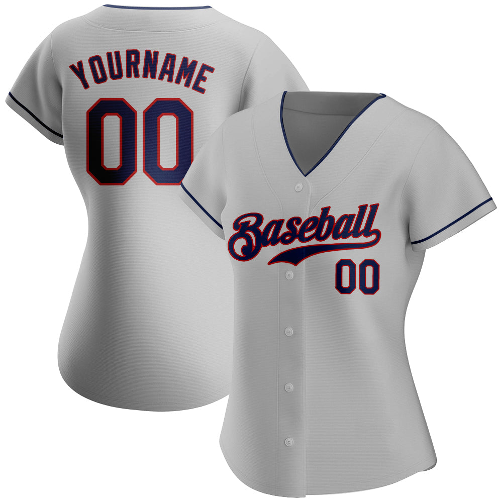 Custom Gray Navy-Red Authentic Baseball Jersey view 2