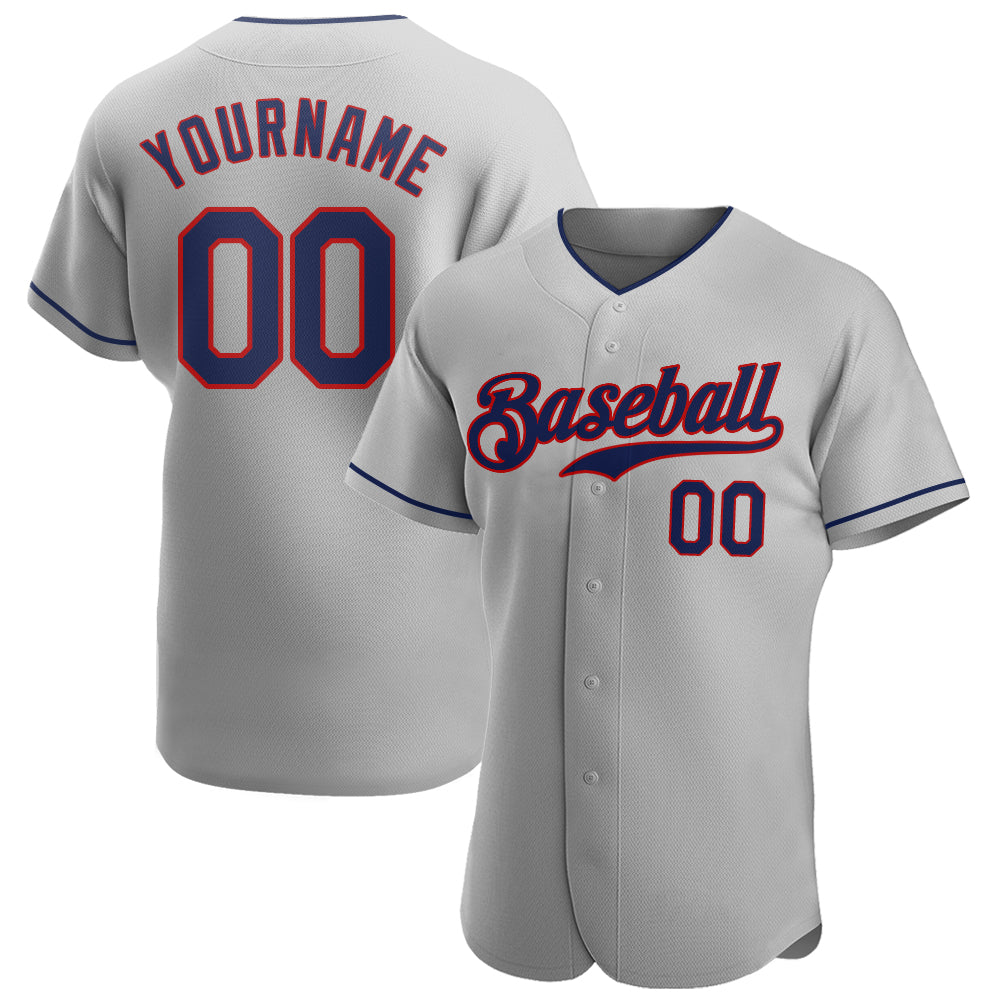 Custom Gray Navy-Red Authentic Baseball Jersey - Main View