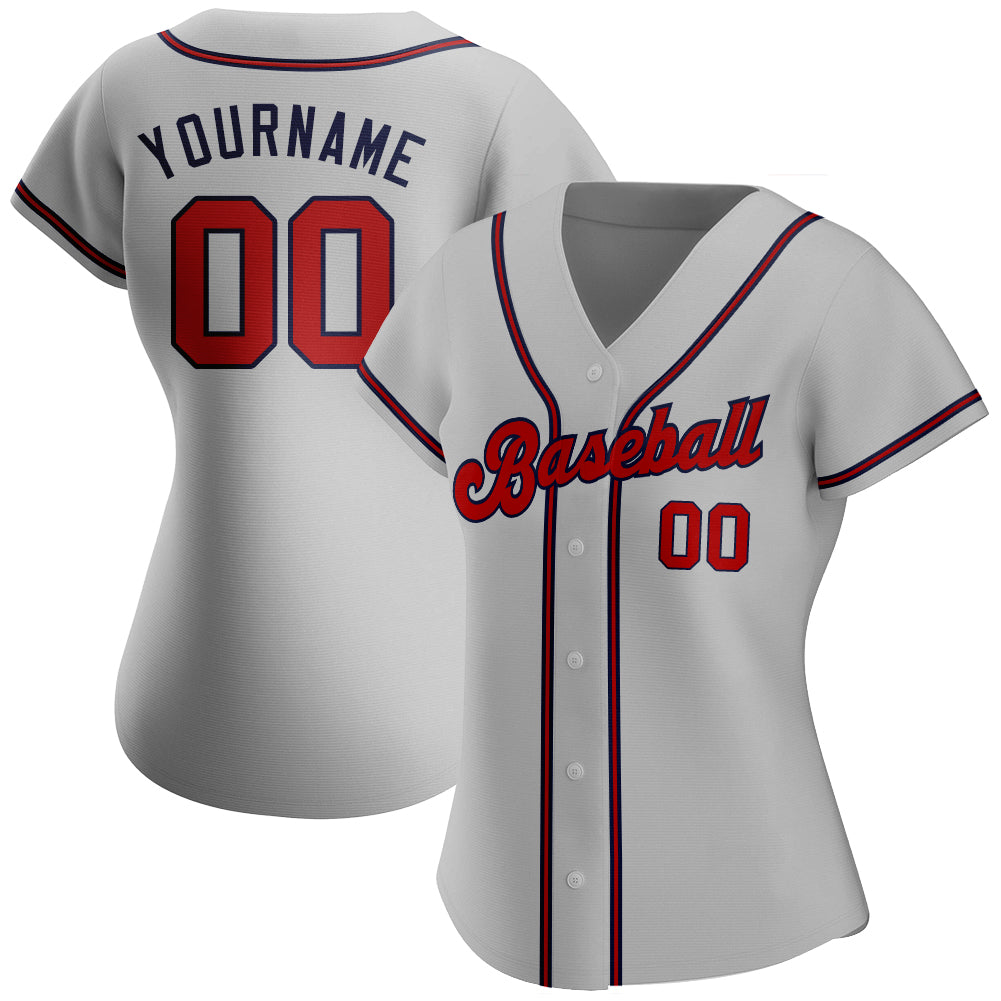Custom Gray Red-Navy Authentic Baseball Jersey view 2