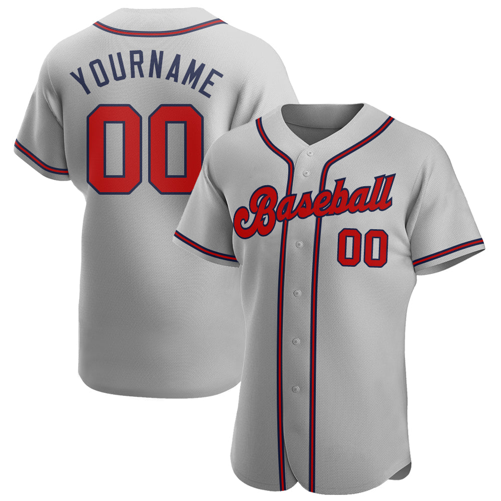 Custom Gray Red-Navy Authentic Baseball Jersey - Main View