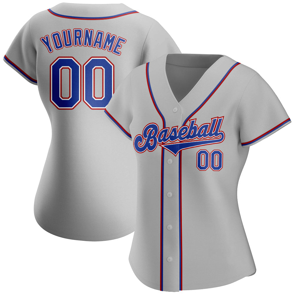 Custom Gray Royal-Red Authentic Baseball Jersey view 2