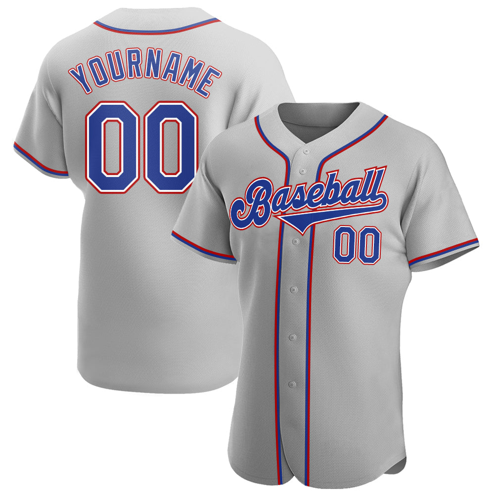 Custom Gray Royal-Red Authentic Baseball Jersey - Main View