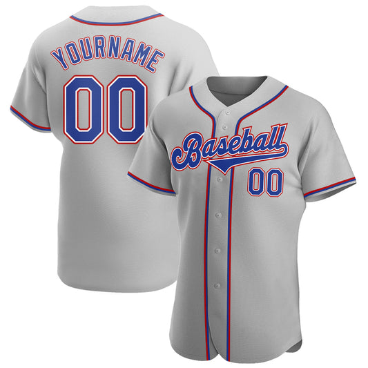 Custom Gray Royal-Red Authentic Baseball Jersey - Main View