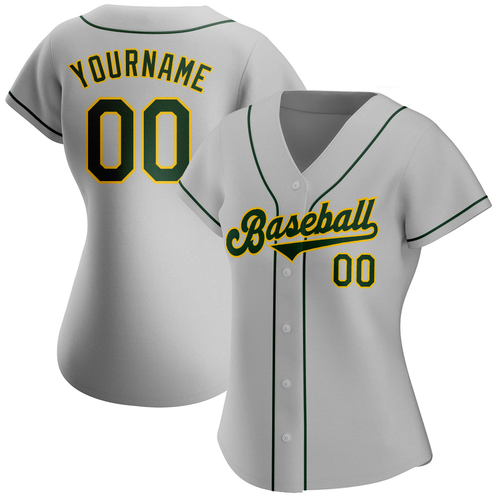 Custom Gray Green-Gold Authentic Baseball Jersey view 2