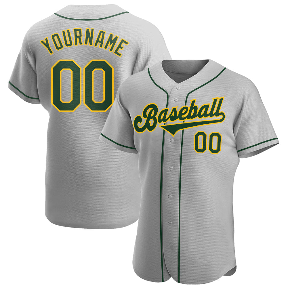 Custom Gray Green-Gold Authentic Baseball Jersey - Main View