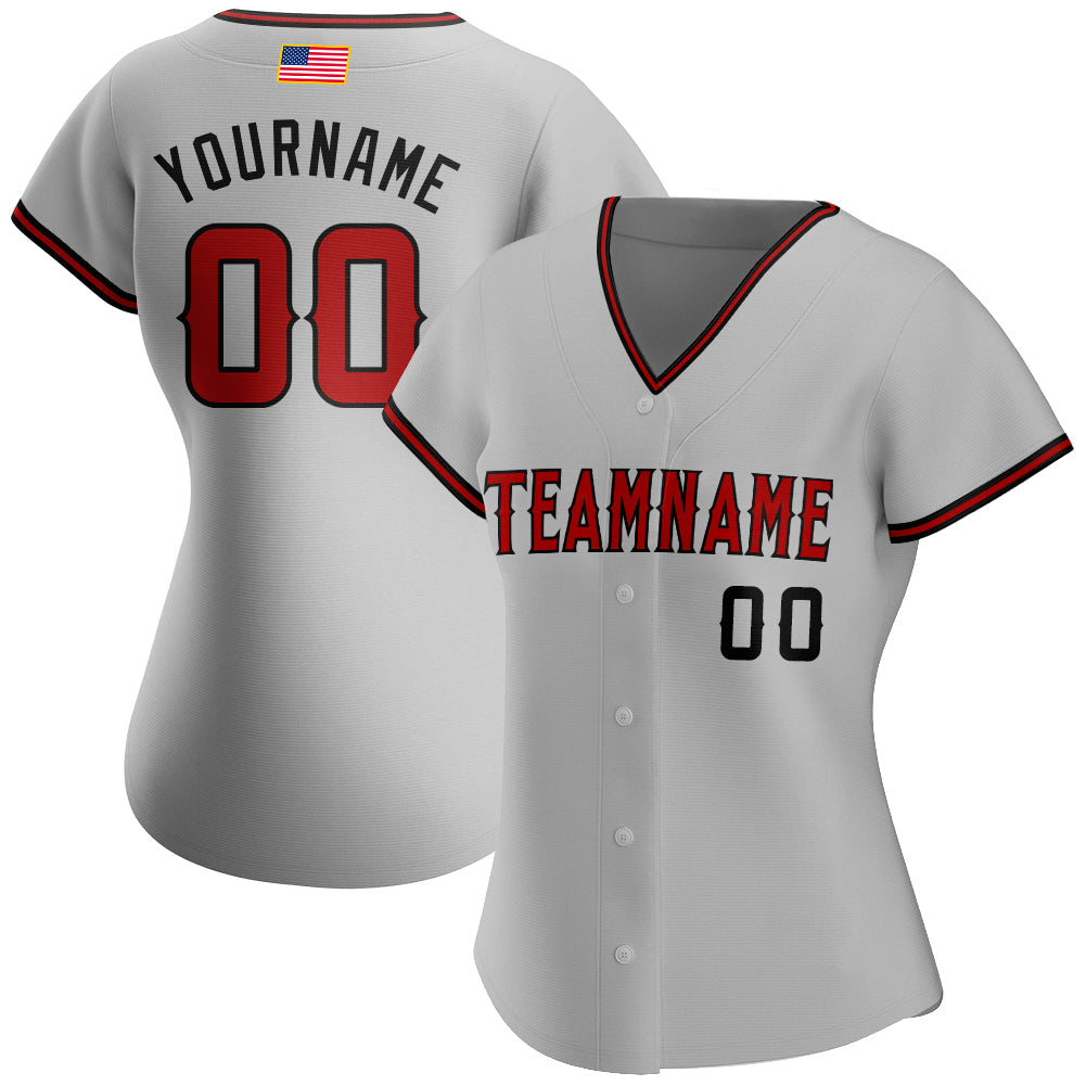 Custom Gray Red-Black Authentic American Flag Fashion Baseball Jersey view 2