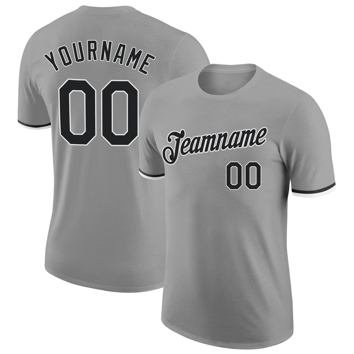 Custom Gray Black-White Performance T-Shirt - Main View