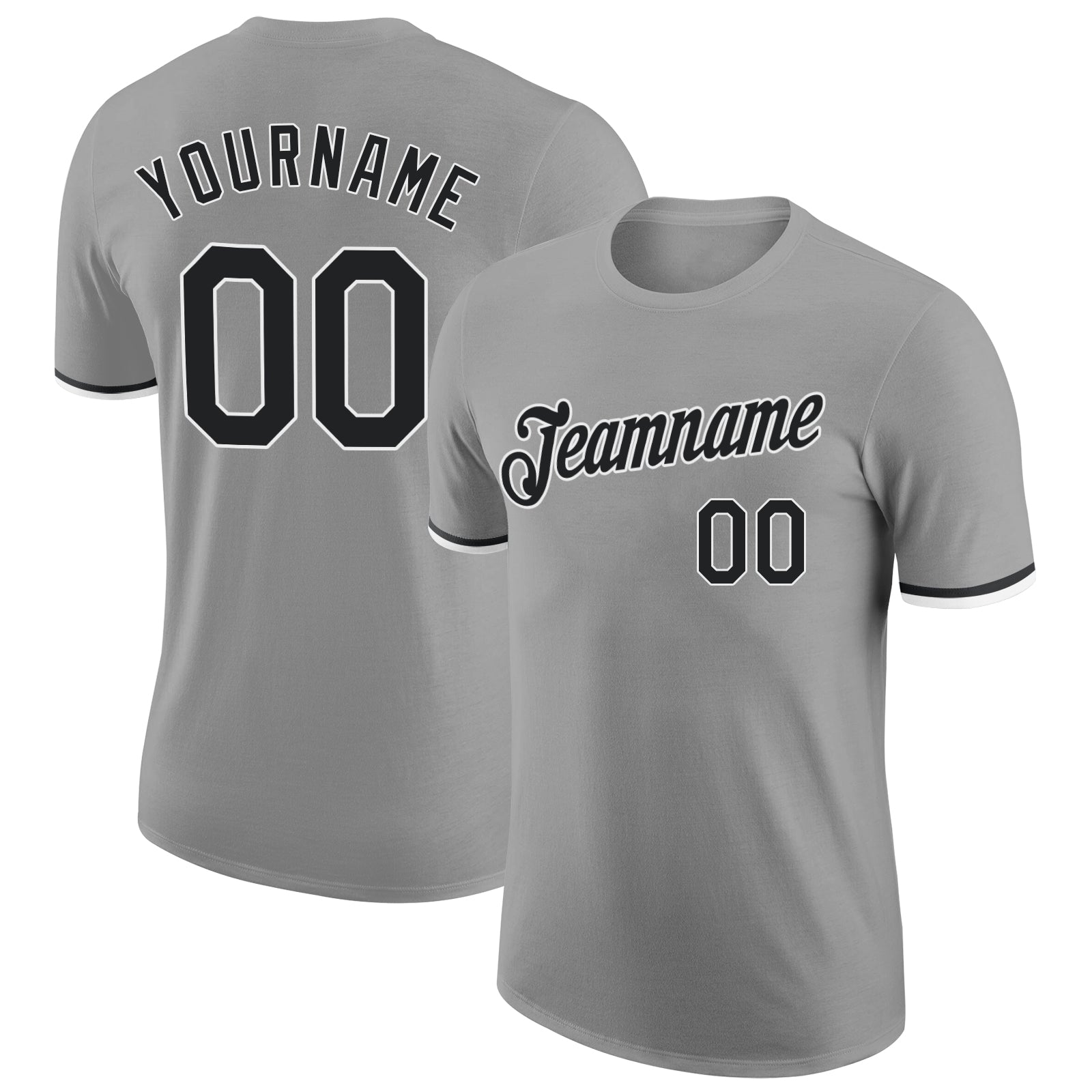 Custom Gray Black-White Performance T-Shirt - Main View