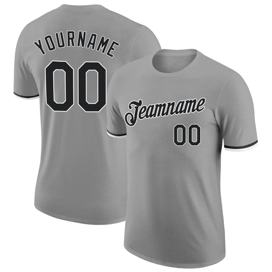Custom Gray Black-White Performance T-Shirt - Main View