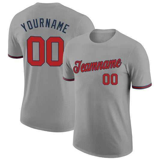 Custom Gray Red-Navy Performance T-Shirt - Main View