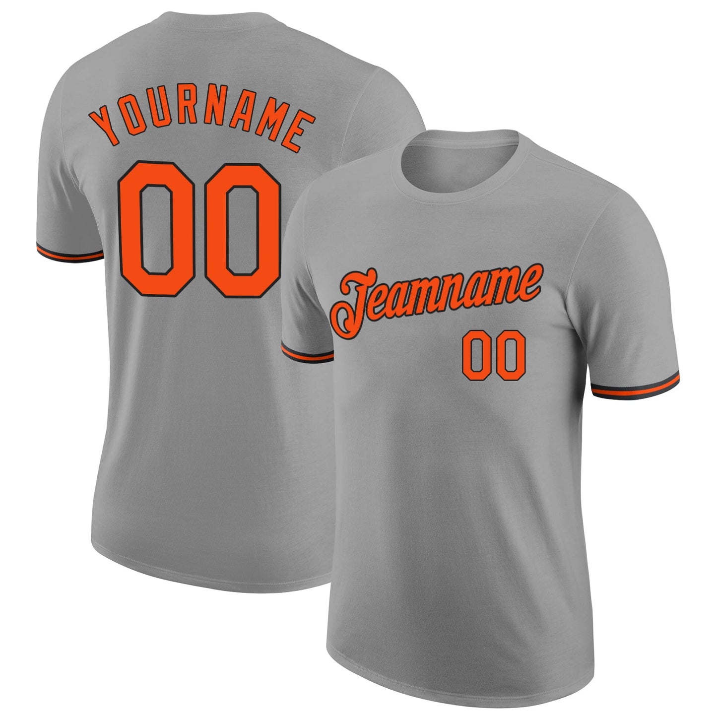 Custom Gray Orange-Black Performance T-Shirt - Main View
