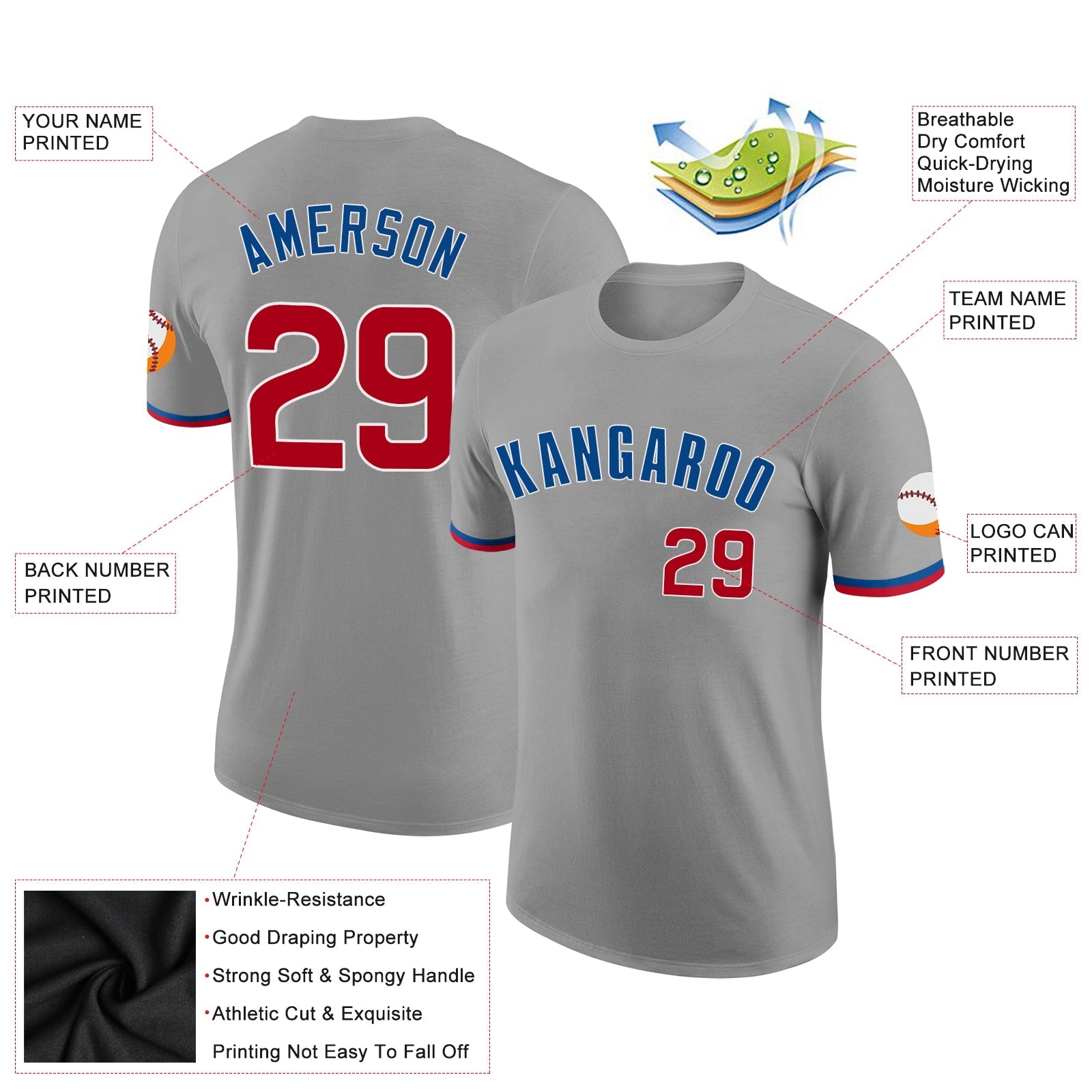 Custom Gray Red-Royal Performance T-Shirt view 2