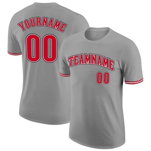 Custom Gray Red-Black Performance T-Shirt - Main View