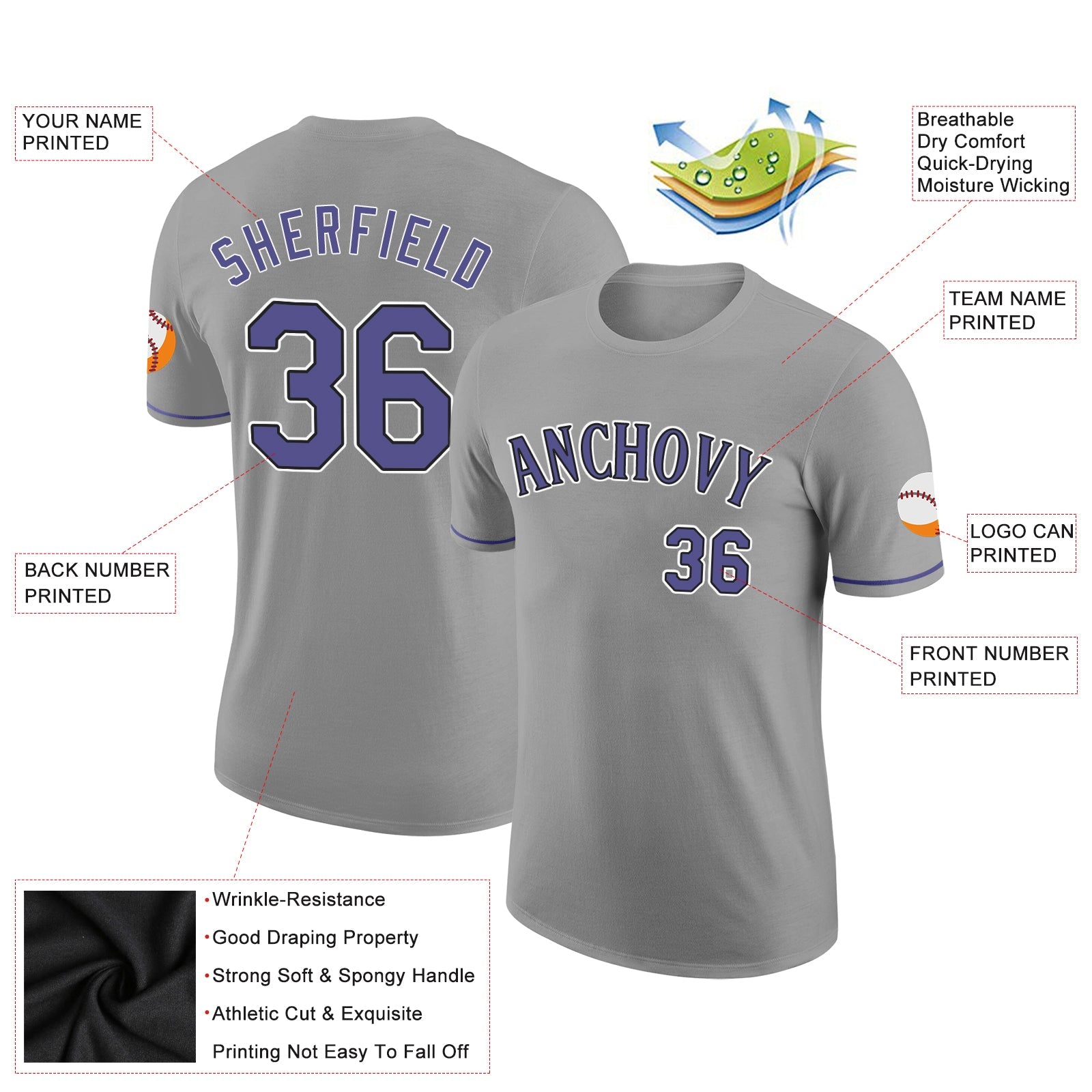 Custom Gray Purple-Black Performance T-Shirt view 2
