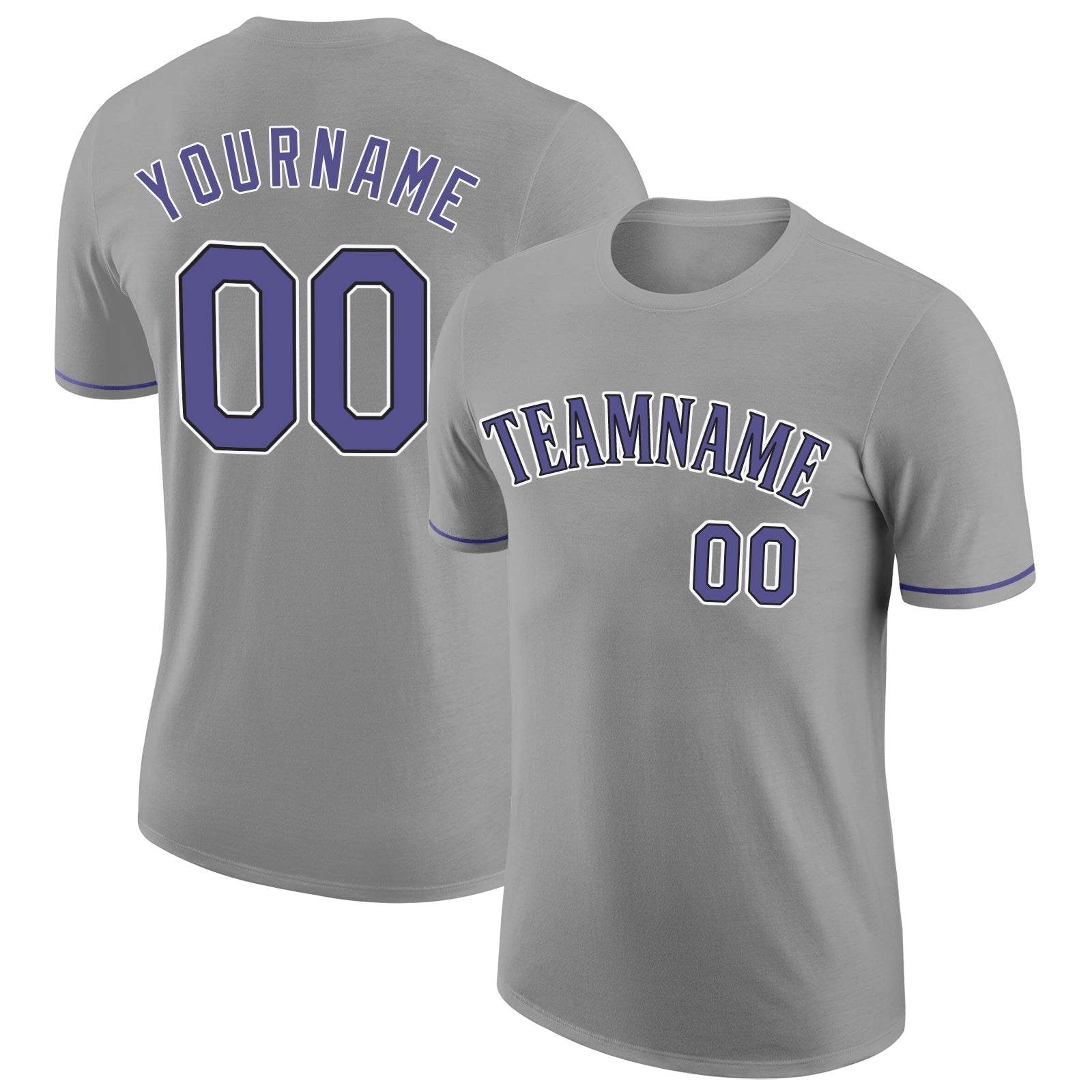 Custom Gray Purple-Black Performance T-Shirt - Main View