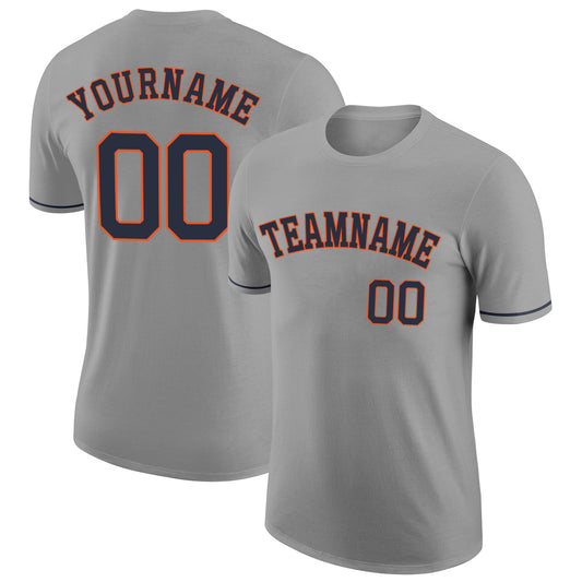 Custom Gray Navy-Orange Performance T-Shirt - Main View