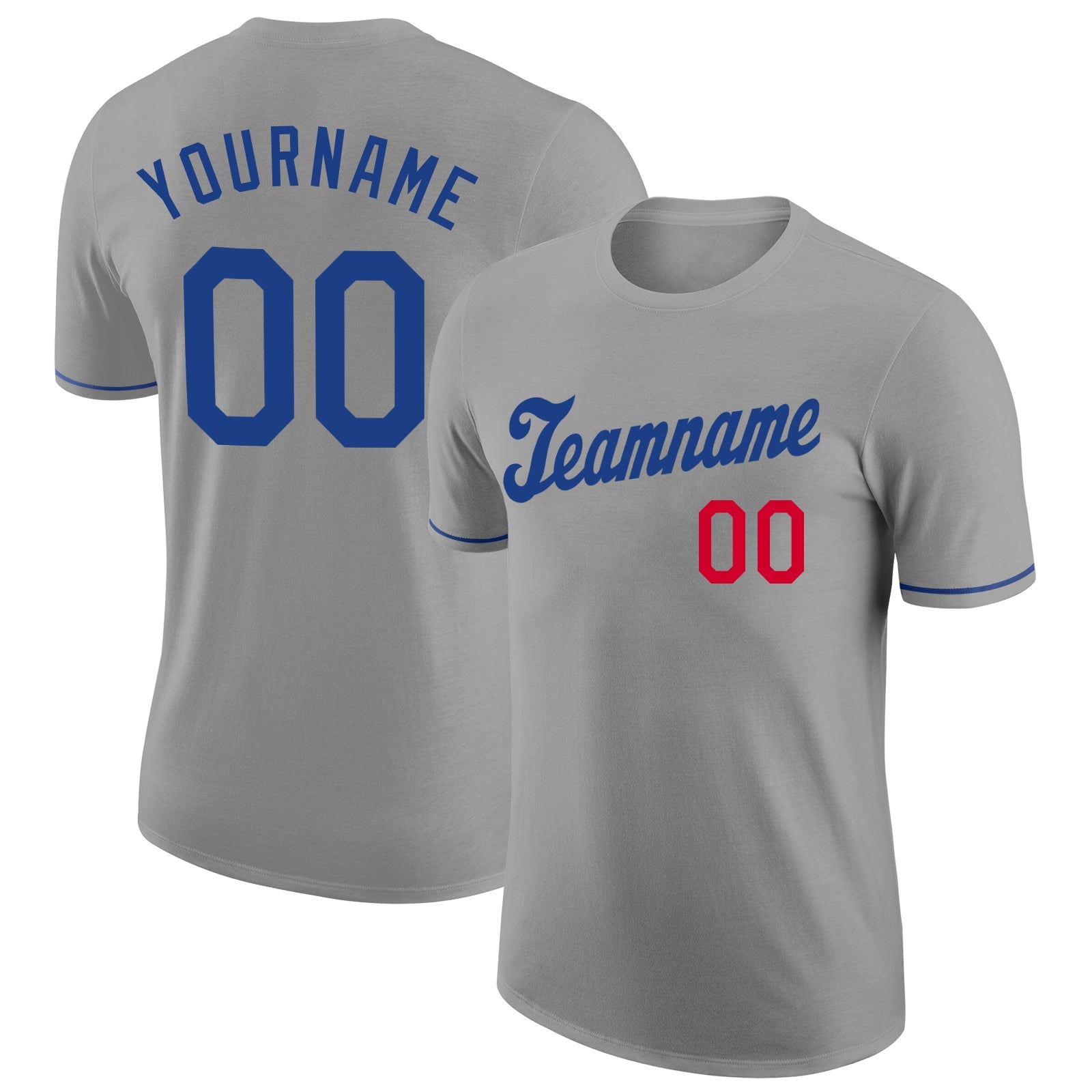 Custom Gray Royal-Red Performance T-Shirt - Main View