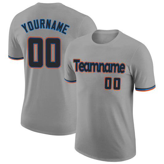 Custom Gray Black-Powder Blue Performance T-Shirt - Main View