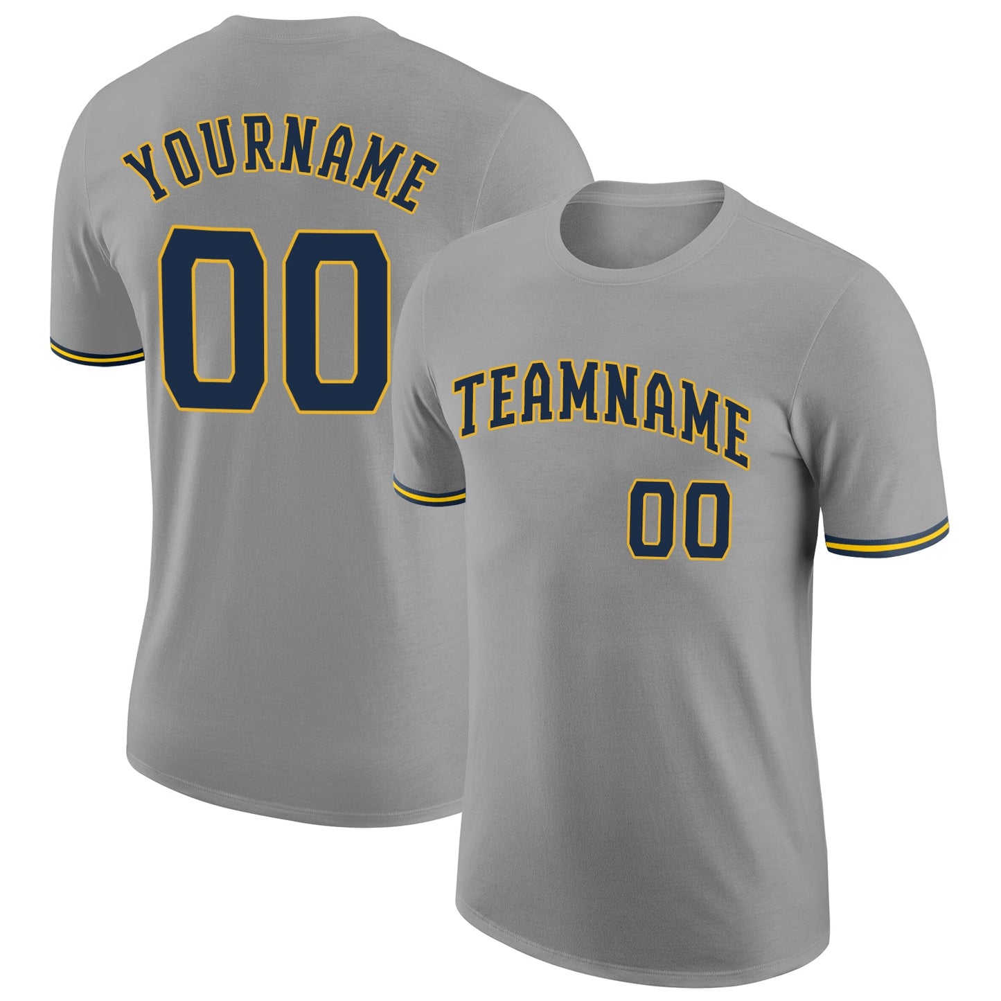 Custom Gray Navy-Gold Performance T-Shirt - Main View