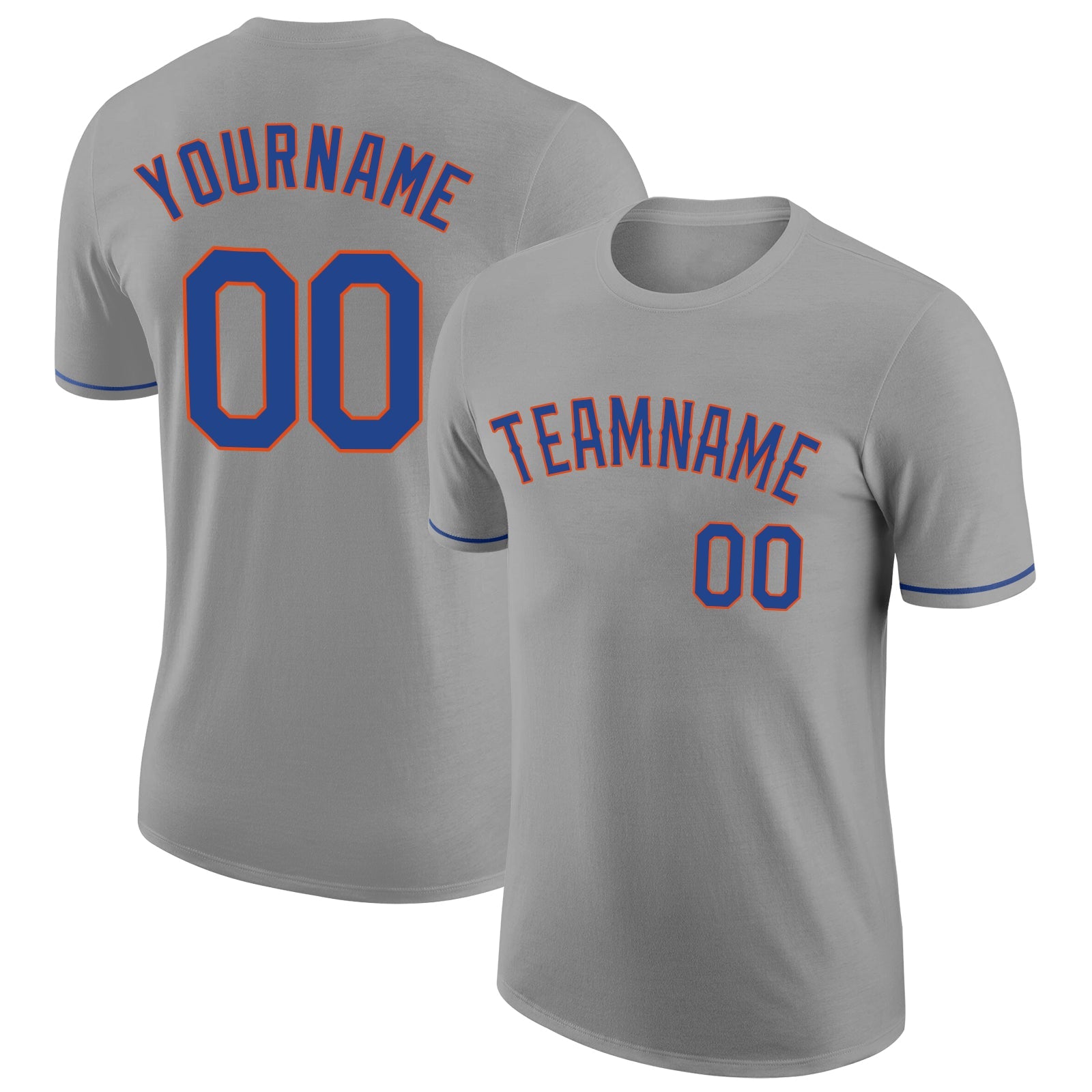 Custom Gray Royal-Orange Performance T-Shirt - Main View