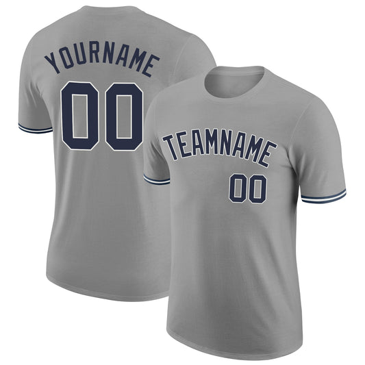 Custom Gray Navy-White Performance T-Shirt - Main View