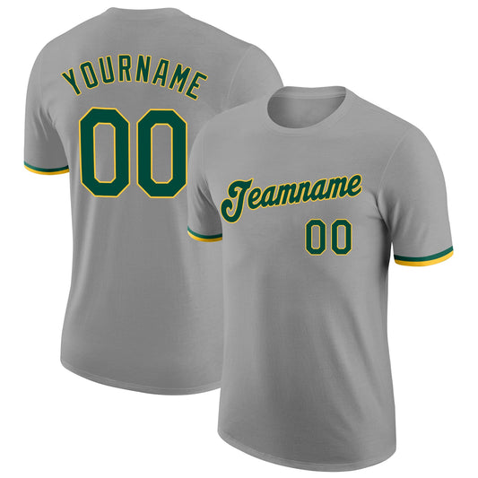 Custom Gray Green-Gold Performance T-Shirt - Main View