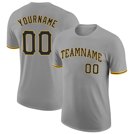 Custom Gray Black-Gold Performance T-Shirt - Main View