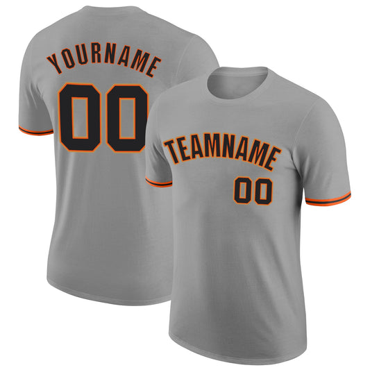 Custom Gray Black-Orange Performance T-Shirt - Main View