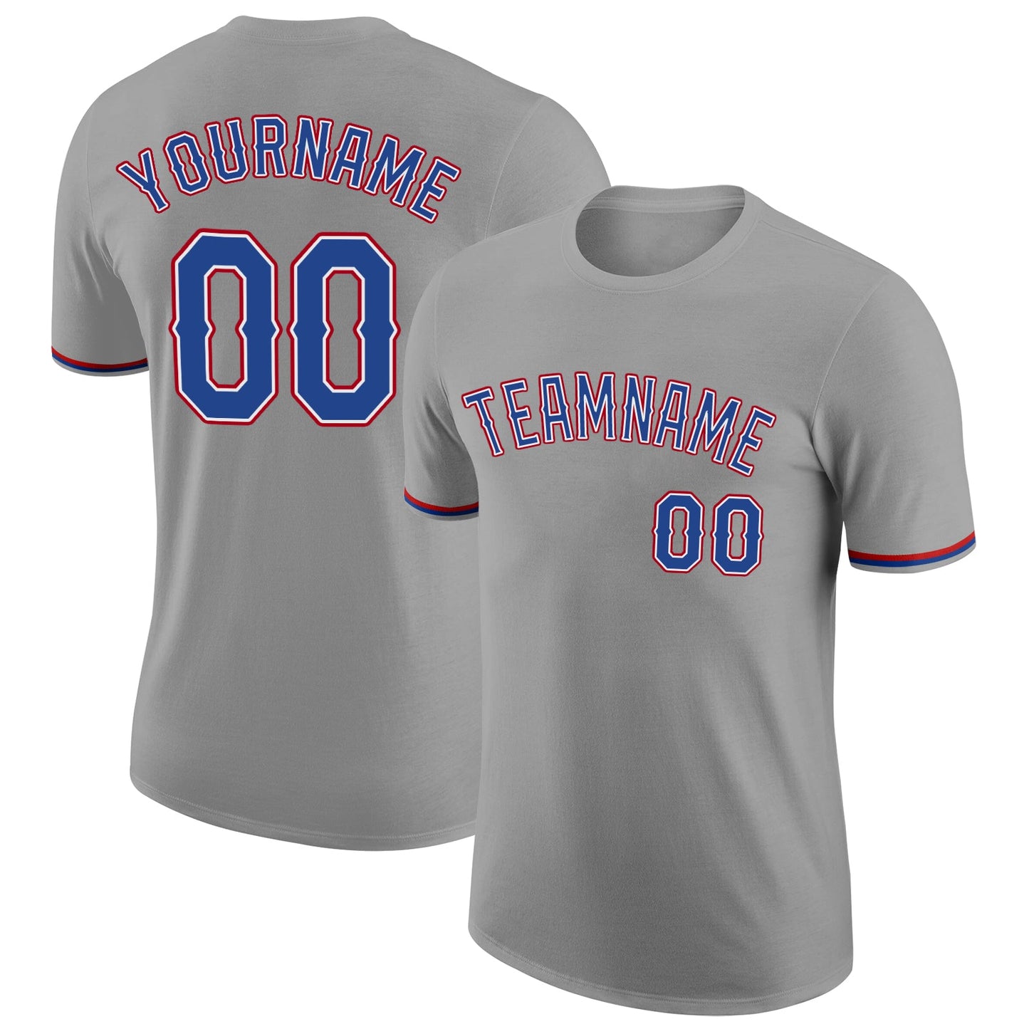 Custom Gray Royal-Red Performance T-Shirt - Main View
